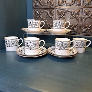 Black Teacup set, Espresso Cup, Royal Worcester Black and White &#39; Padua &#39; Tea