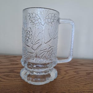 MCM Glass, Ponderosa Pine Beer Glass Indiana Glass Tiara, Tiara Glass, Floral Glass  Pinecone Mugs