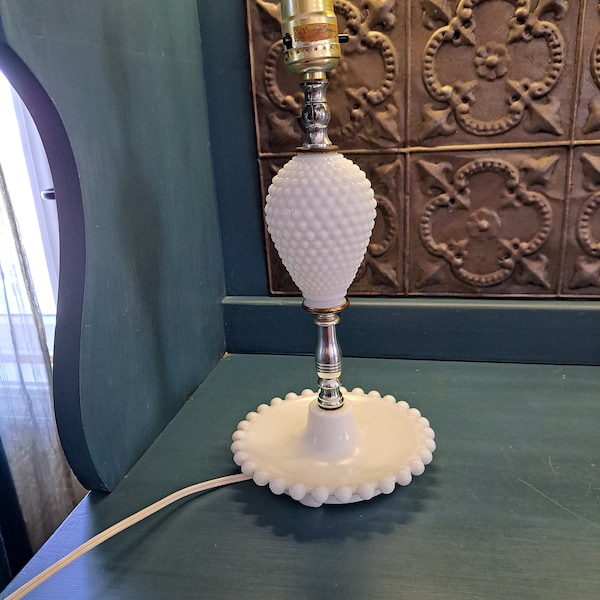 Lamp, Milk Glass Lamp 13-inch, Boho Lamp, Shabby Chic Lamp, Vintage Hobnail Milk Glass Lamp, Cottage Style Lamp, Hobnail Milk Glass Lighting