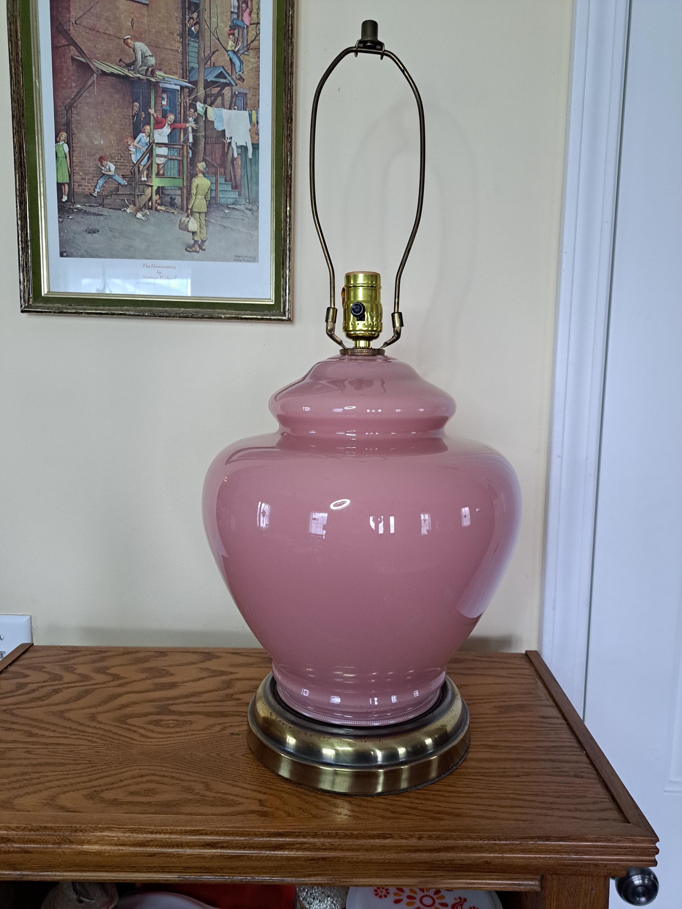 Lamp, Pink Ginger Jar Lamp, Vintage Pink Lamp, Ginger Jar Table