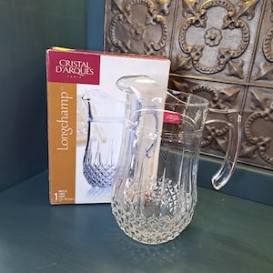 Pichet, Pichet en cristal d&#39;Arques Longchamp en cristal au plomb, Pichet en cristal, Vase en verre transparent taillé, Thé glacé, Limonade, Fabriqué en France
