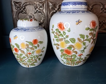 Chinoiserie, Choice Vintage Chinoiserie Ginger Jar, Floral and Butterfly, Grand Millennial Urn,Grandmillennial Style Chintz Accent