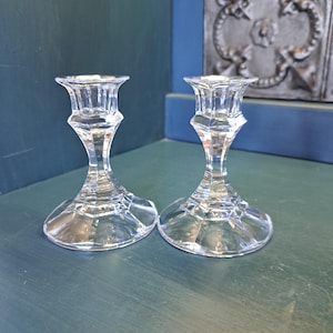 Crystal Candle Stick, Pair Vintage Glass Crystal Candle Holders, Clear Glass Candle Sticks