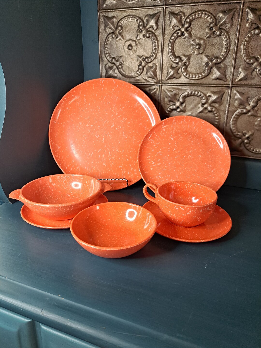 Melamine Melmac Plates, Bowls, Teacup, CHOICE Vintage Orange Coral
