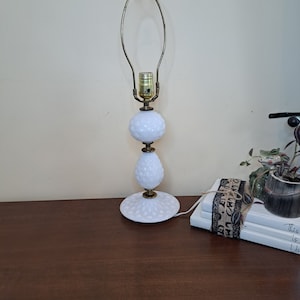 Lamp, Milk Glass Lamp 14-inch, Boho Lamp, Shabby Chic Lamp, Vintage Quilted Milk Glass Lamp, Cottage Style Lamp