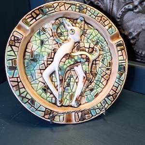 Ashtray Mid-Century Modern, MCM Elegant Ashtray, Mosaic Green and Brown with Gold Trim Collector&#39;s Astray, Vintage Decor