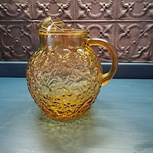 Pitcher, Vintage Anchor Hocking Amber Lemonade Pitcher, Retro Amber Yellow Kitchen Decor, MCM Barware, Garden Ice Tea Party, MCM Pitcher