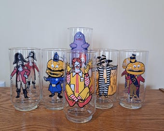 Vintage 1977 Mcdonald&#39;s Collector Series Collectors Glass/Tumbler - Grimace, Mayor McCheese, Hamburglar, Captain Crook, Mcdonald&#39;s Glassware