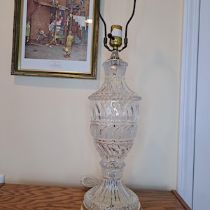 Lamp, 20-in Vintage Crystal Glass Lamp, Yugoslavia by Zajecar, Lead Glass, Romantic, Crystal Lamp with Brass Color Base, 24% Lead Crystal