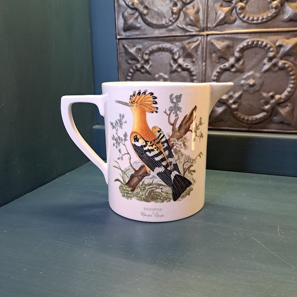 Portmeirion Bird Pitcher, Rare Portmeirion Birds of Britain Roller Hoopoe Pitcher Jug 6” Tall, 38 oz Vintage, Bird Art, Vintage Bird Decor