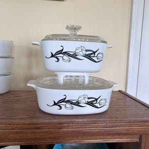 CORNING WARE, Vintage CorningWare Black Tulips Lyrics CHOICE A-1.5-B  Or A-2-B Casserole Dish, with lid
