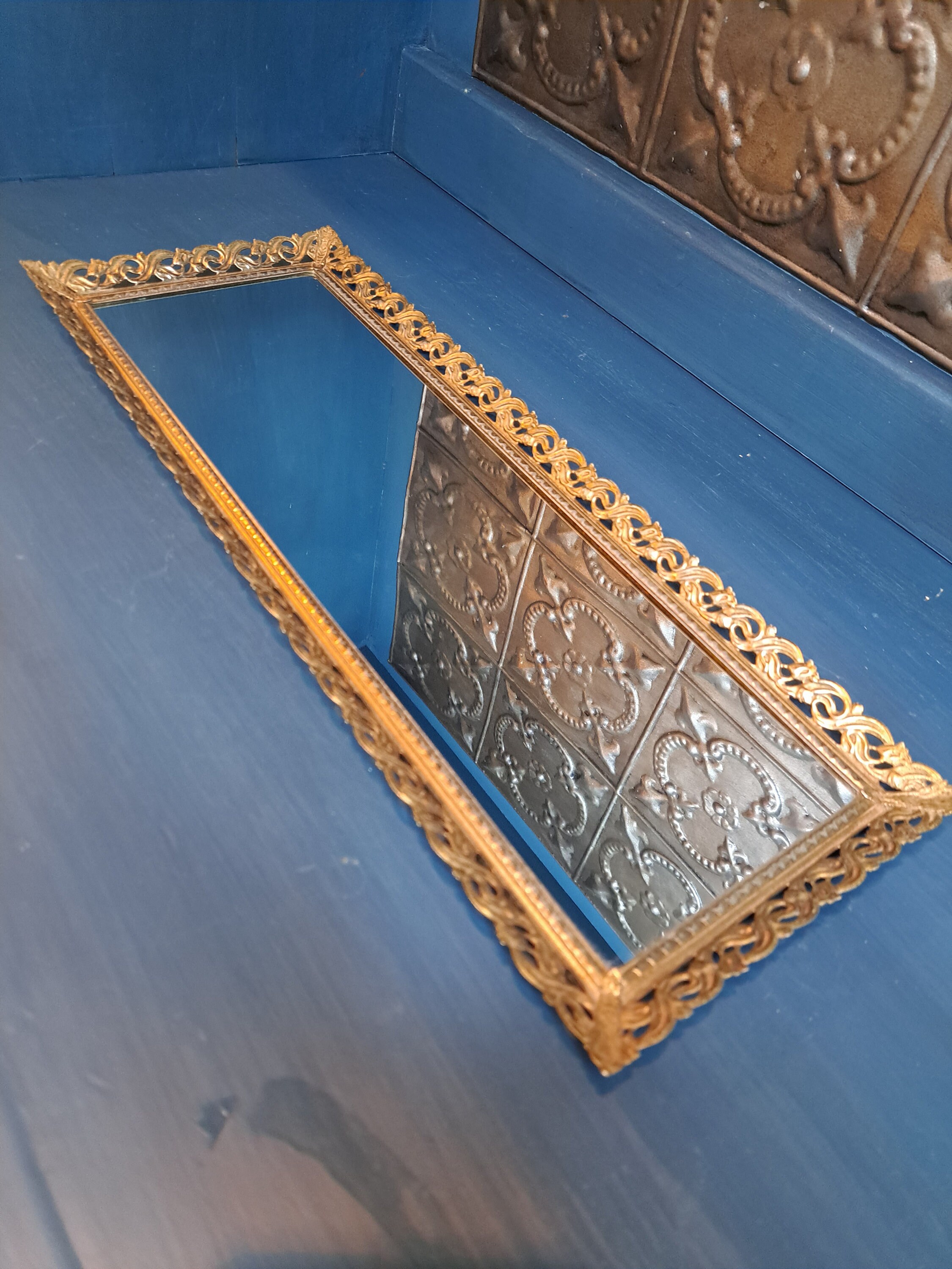Hollywood Regency Large Mirror Tray 16in X 6in Gold Toned Etsy