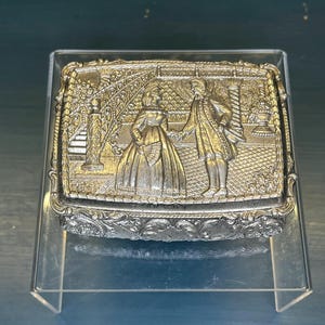 Silver Jewelry Trinket Box, Small Silver Box, Lidded Petite Box with Feet, Ornate Decorative, Filigree Ring Trinket Box, Made in Japan