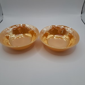 Vintage Fire King Laurel Leaf Peach Luster Berry Bowls ~ Set of 2