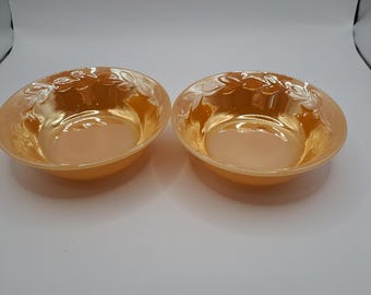 Vintage Fire King Laurel Leaf Peach Luster Berry Bowls ~ Set of 2
