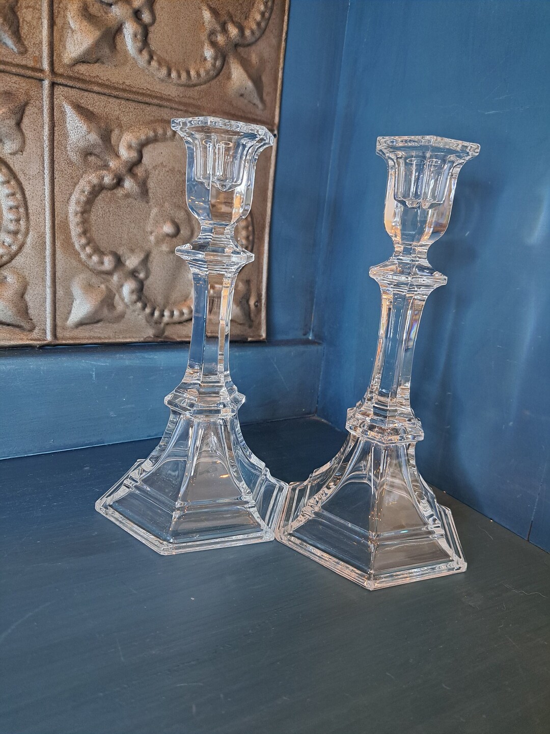 Lead Crystal Candle Holders Pair Set of 2 Two Cut Glass Etsy
