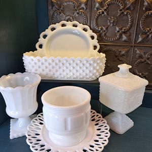 Fenton, Indiana Glass, Atterbury Milk Glass CHOICE, White Milk Glass Planter, Jardiniere Candy Dish, Hobnail, Cottage Style, Cottage Core