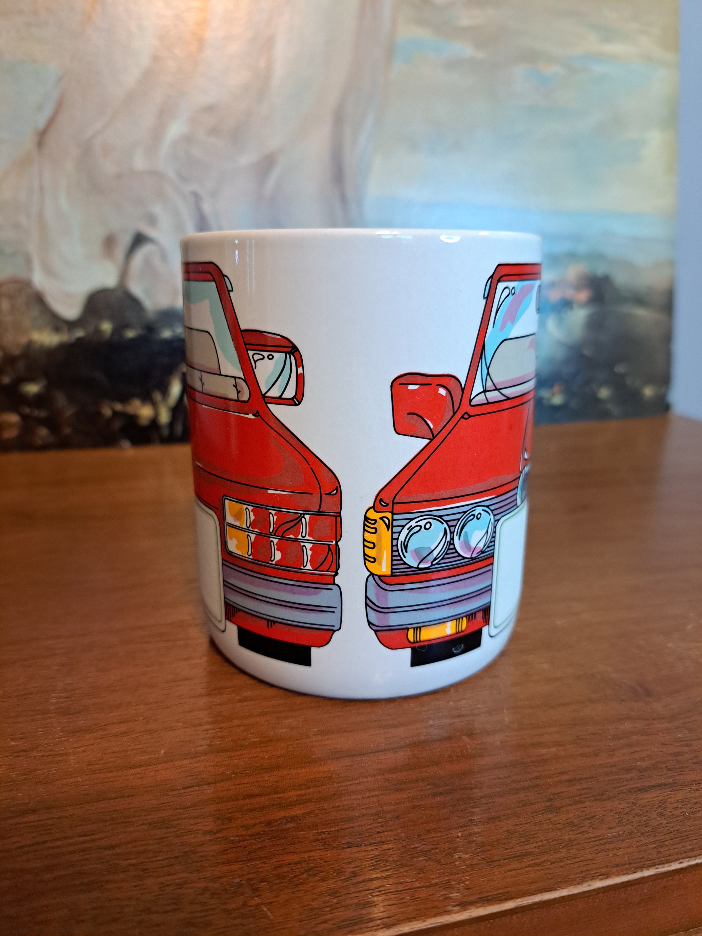 Car Shaped Coffee Tea Mug Cup Red Unique 6” Long