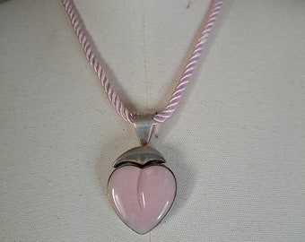 Necklace, Pink Necklace, Pink Opal Heart Pendant on Light Pink Cord Necklace 18 in