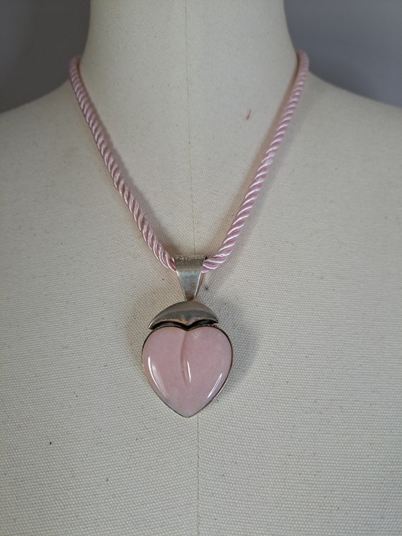 Necklace, Pink Necklace, Pink Opal Heart Pendant … - image 1