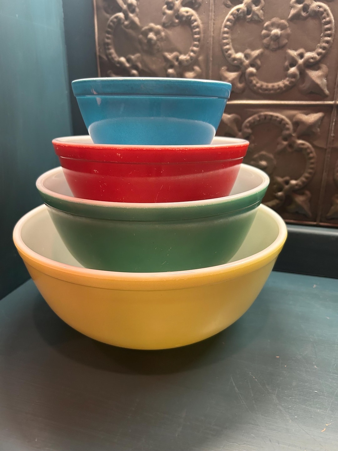 Pyrex, Vintage Pyrex Primary Color Mixing Bowl Set 401 402 403 404 ...