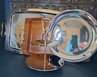 Midcentury Serving Tray, MCM Relish Tray, Kromex Trays, CHOICE, Mid Century Modern Snack Tray, Vintage Barware, Retro Decor, Chrome or Wood
