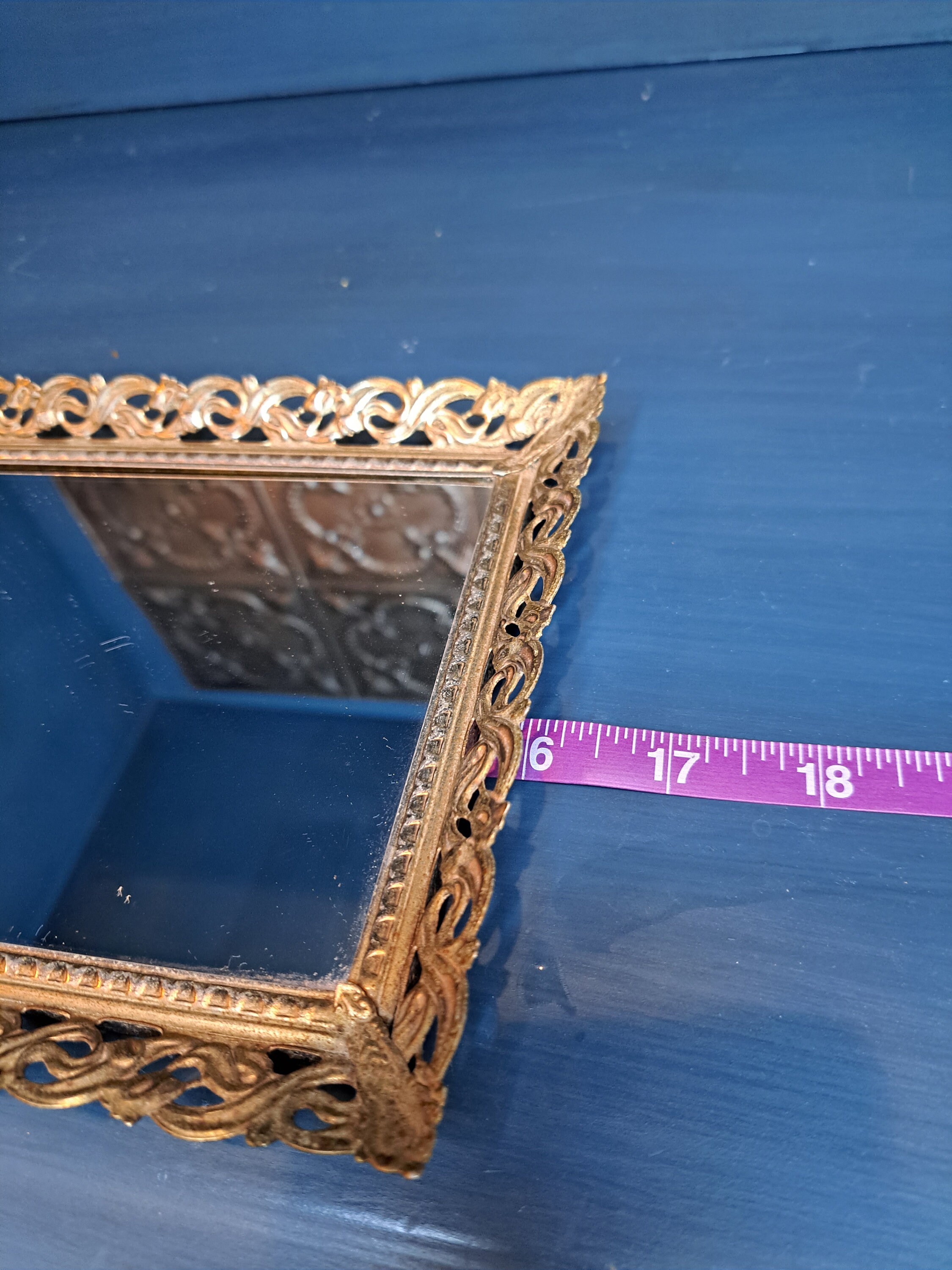 Hollywood Regency Large Mirror Tray 16in X 6in Gold Toned Etsy