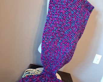 Mermaid Tail Crocheted Blanket, Multi-Colored Crocheted Mermaid, More Purple, Tail Afghan, Little Girl's Size, Granny Core, Granny Chic