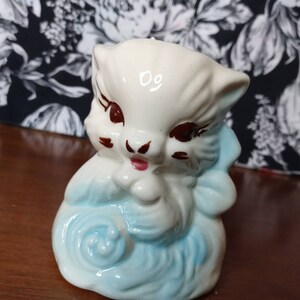 Cat Planter Hand Painted Vintage Cat Planter 1950s, Retro Kitten with Bow Planter, Plant Gift, Vintage Decor