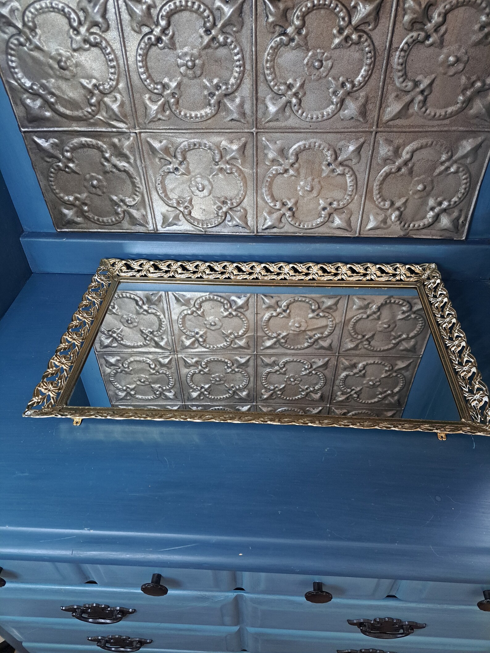 Hollywood Regency Large Mirror Tray 20in X 12in Gold Toned Etsy