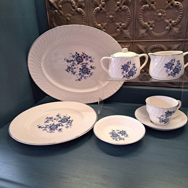 Ironstone, Royal Blue Ironstone, Enoch, CHOICE: Plate, platter, Berry Bowl, Teacup and Saucer or Creamer and Sugar, Wedgwood, England