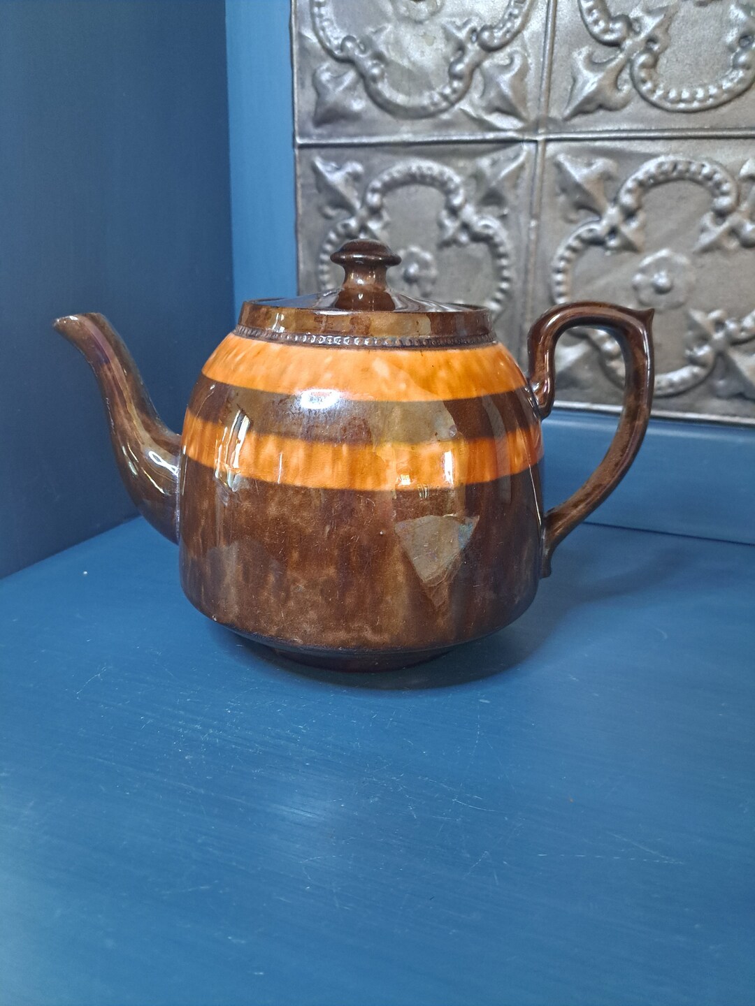 Teapot Vintage Brown Striped Teapot Antique Made in England Etsy