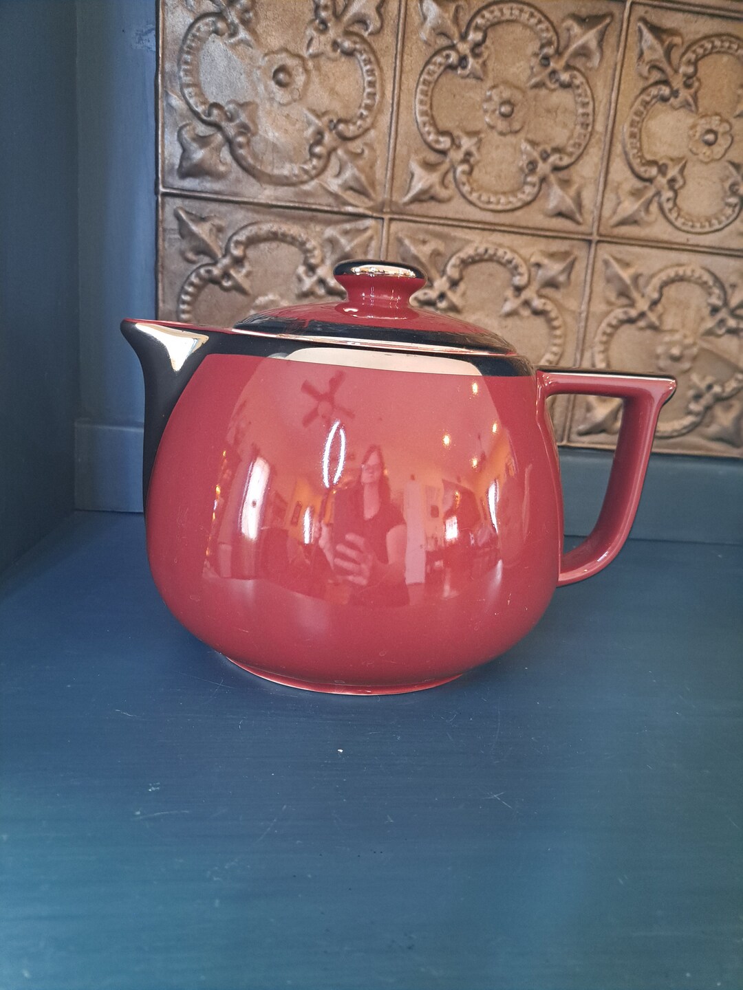 Teapot Hall Ceramic Tea Pot Burgundy and Gold Hall Tea Pot Etsy