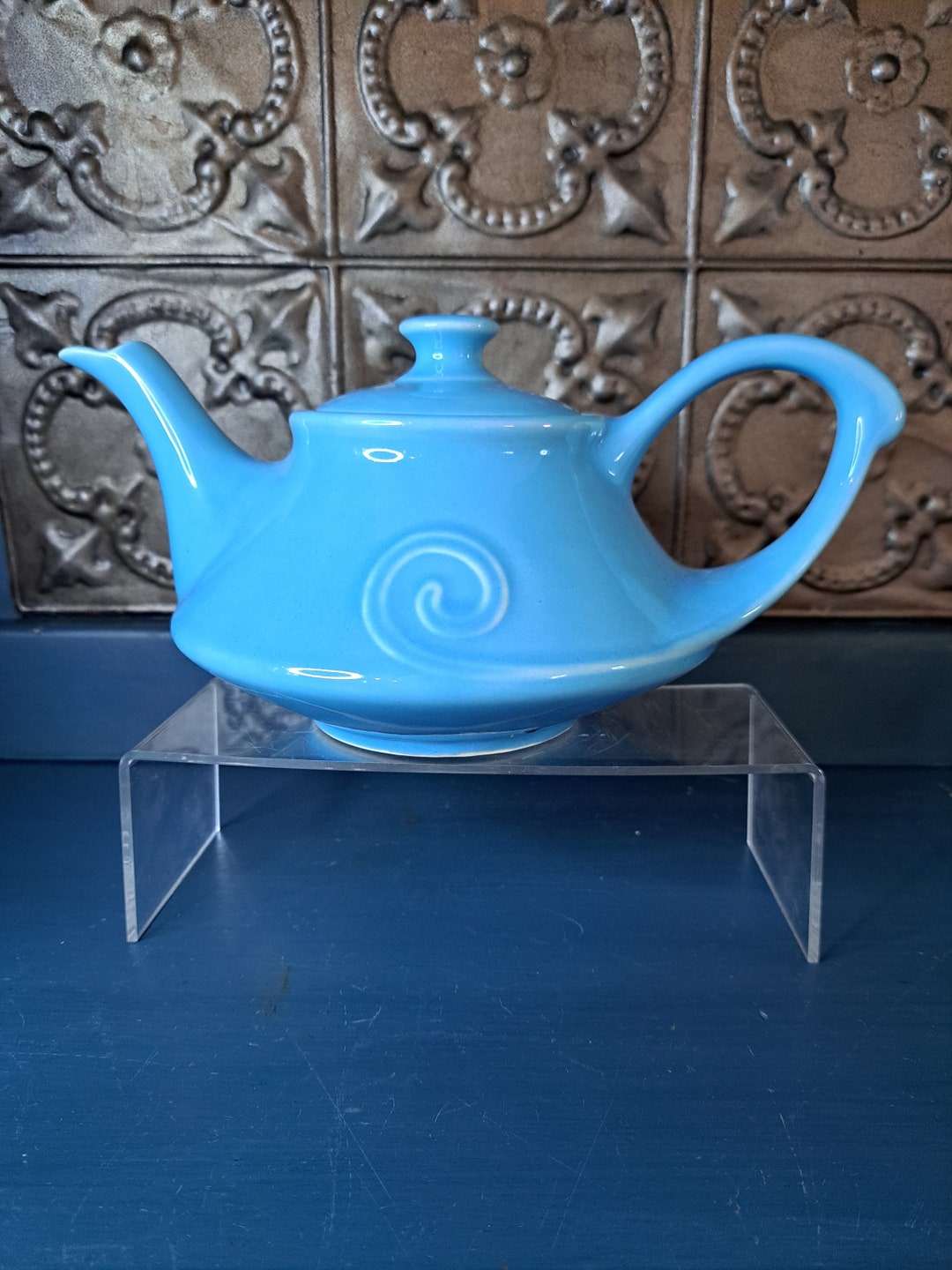 Teapot Vintage Aladdin Teapot Robins Egg Blue Swirl Light Etsy