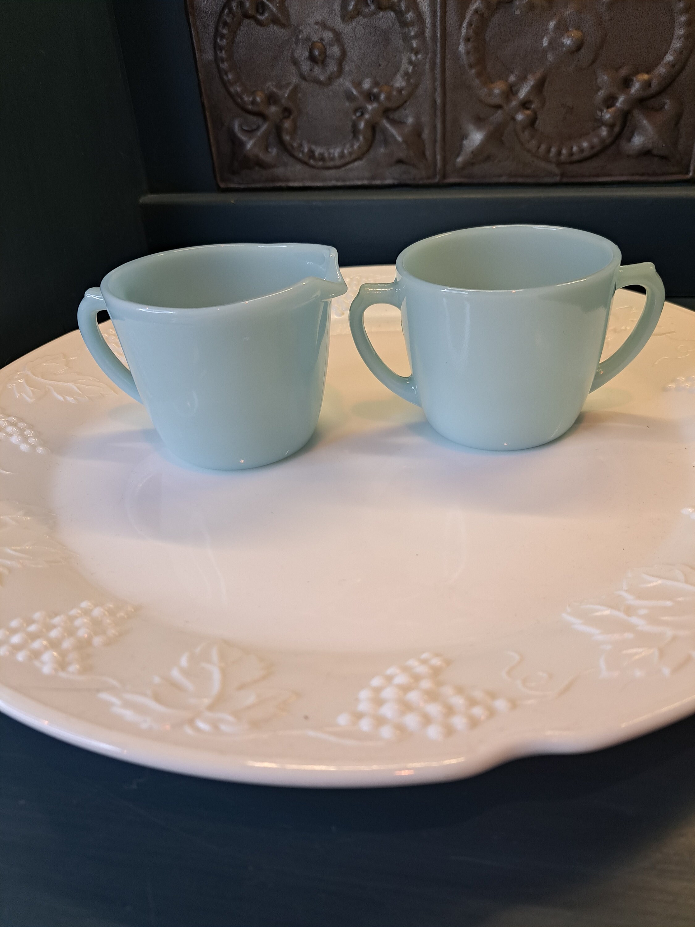 Fire King Delphite Blue, Fire King Turquoise, CHOICE, D Handle