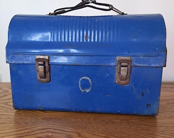 Lunch Pail, Vintage Blue Dome Lunch Box, Lunch Pail, Industrial Decor, Vintage Decor, Back to School Retro Decor, Industrial Accent