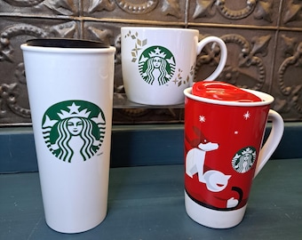 Starbucks Coffee Cup, Travel Mug, CHOICE Starbucks Travel Mug, Siren Mermaid, Christmas Mug Boy and Dog on Sled, Classic Mug