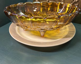 Fruit Bowl, Iridescent Amber Carnival Glass Fruit Bowl Indiana Glass Co., Garland Oval Console Bowl, Vintage Decor, MCM Kitchen