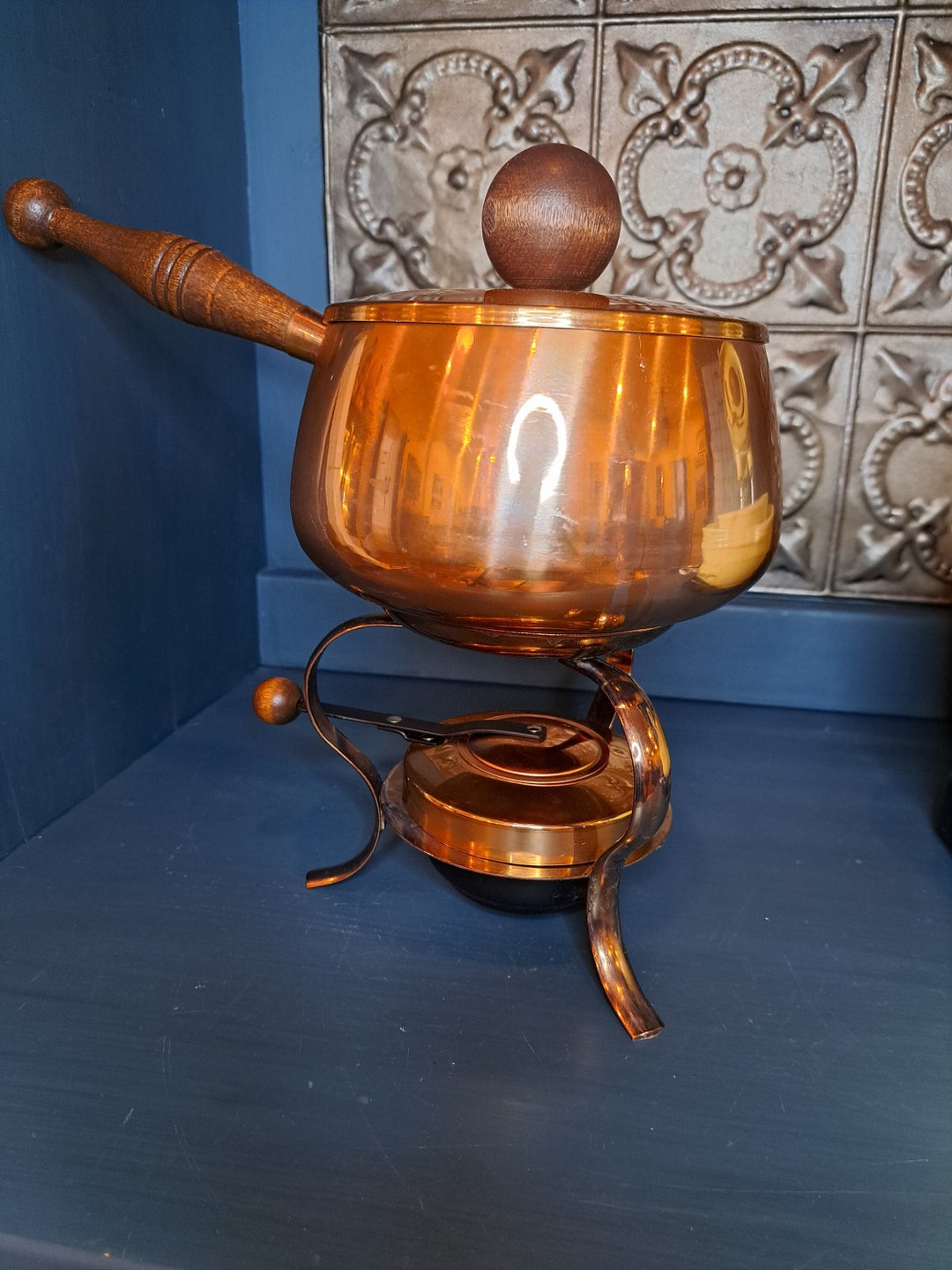 Copper Fondue Pot MCM Copper and Wood Fondue Pot Mid Century Etsy