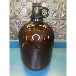 Amber Gallon Jug, Early Vintage/antique Brown Amber Glass Jug, Ball ...