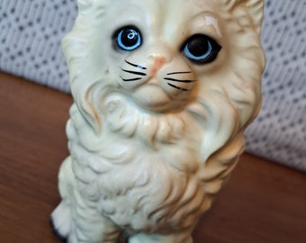 Chalkware Persian Cat Planter Big Blue Eyes