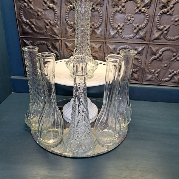 Vase, CHOICE, Cut Glass Flower Bud Vase, Small Glass Pedestal Vase, Clear Glass Vase,Vintage Clear Glass Vase Little Bud Vase Cut Glass