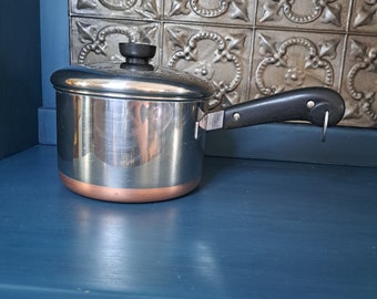 Revere Ware Pot Solid Copper Core Saucepan Brass Handle -  in