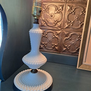 Lamp, White Milk Glass Lamp 12-inch, BoHo Lamp, Shabby Chic Lamp, Vintage Hobnail Lamp