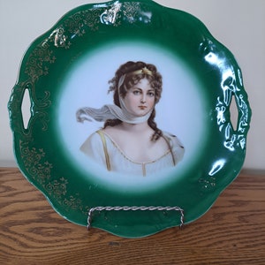 Cake Plate, Queen Louise of Prussia Portrait Plate, Green-Gold Z.S & C Bavaria, Queen Louise Antique China, Porcelain, Grannycore
