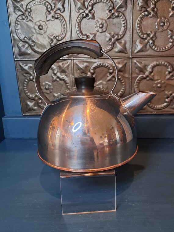 Tea Kettle Vintage Revere Tea Pot Tea Kettle Copper Bottom Revere Ware Stainless Steel Copper Bottom Pot Vintage Kitchen Decor Etsy