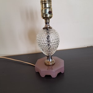 Lamp, 9-inch Pink Alacite Base and Clear Hobnail Lamp, Vintage Pink Glass Style, Alacite  Base, Boudoir Lamp, Side Table Lamp, Romantic