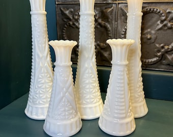 Vase, Milk Glass Vase Lot, Set of 5 White Milk Glass Vases, Choice, Cottage Style, BoHo Decor, Vintage Decor, Vintage Wedding