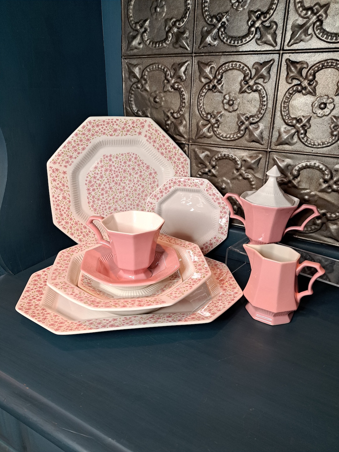 Pink Ironstone, CHOICE of ONE, Vintage Pink Mary Jane Octagonal