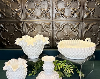 Fenton, Fenton Milk Glass CHOICE, White Milk Glass Bowls, Candy Dish, Hobnail Ball Vase, Candle Stick Holder, Cottage Style, Cottage Core